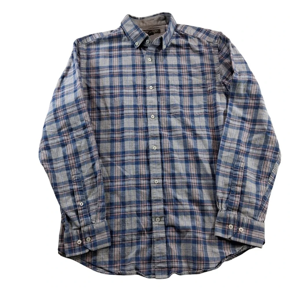 Banana Republic Luxe Flannel Shirt Mens Large Blue Gray Plaid Slim Fit Soft